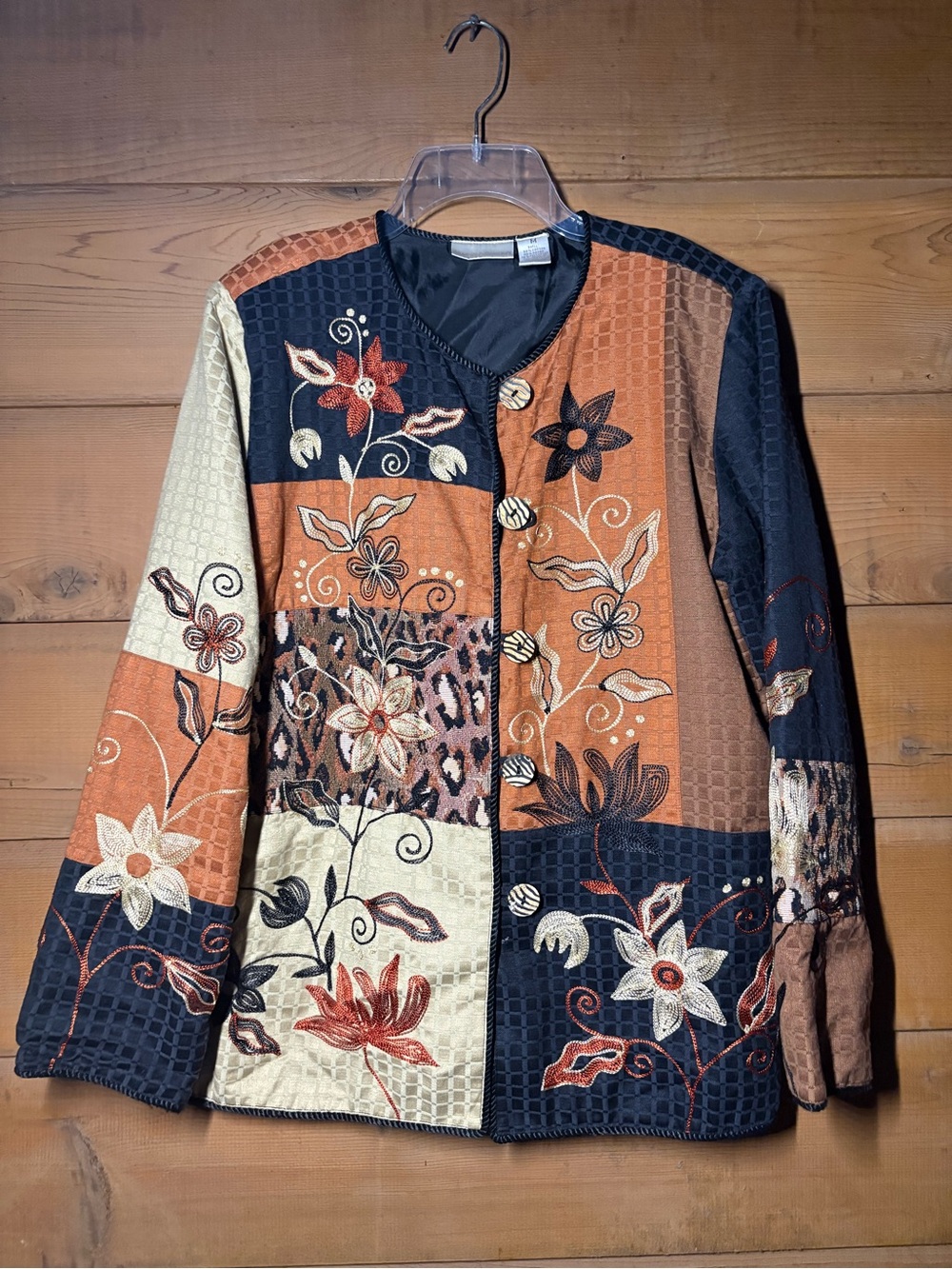 Vintage 90s Patchwork Floral Art to Wear Jacket Whimsigoth Black Rust